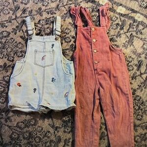 Girls' Pink Corduroy Overalls & Light Denim Shortalls Set